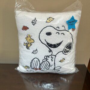 Peanuts Snoopy & Woodstock Sherpa Pillow Fall Leaves 18in X 18" NWT Sealed